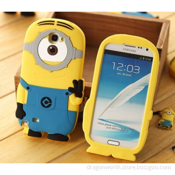 New Silicon Despicable Me Minions Case for for Samsung Galaxy Note II 2 N7100, Cell Phone Cover+Screen Protector Film